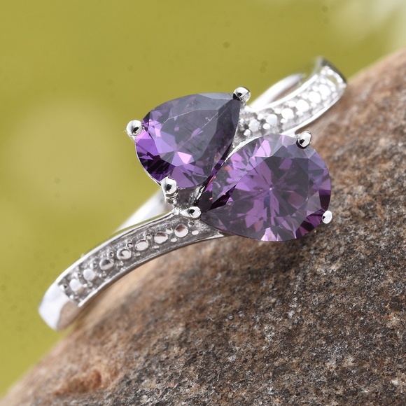 Jewelry - Simulated Amethyst Platinum Bond Brass Bypass Ring